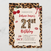 Leopard Cheetah Cherry Birthday 招待状 (正面/裏面)