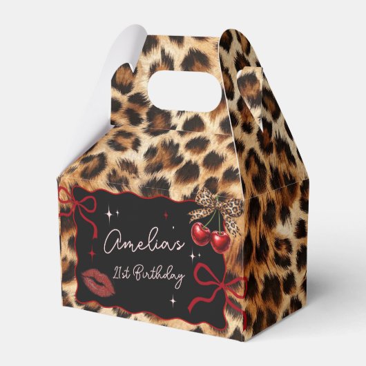 Leopard Cheetah Cherry Birthday Favor Box フェイバーボックス (正面サイド)