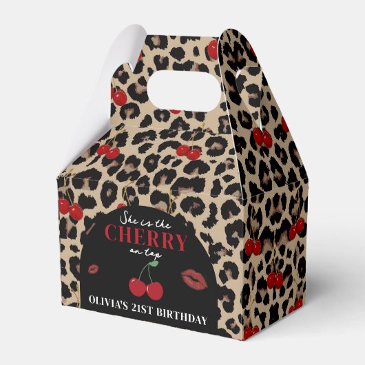 Leopard Cheetah Cherry Birthday Favor Box フェイバーボックス (正面サイド)