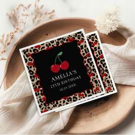 Leopard Cheetah Cherry Birthday Party Napkins スタンダードカクテルナプキン