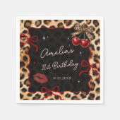 Leopard Cheetah Cherry Birthday Party Napkins スタンダードカクテルナプキン (正面)