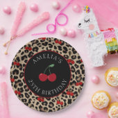 Leopard Cheetah Cherry Birthday Party Paper Plates ペーパープレート (パーティー)