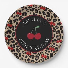 Leopard Cheetah Cherry Birthday Party Paper Plates ペーパープレート