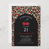 Leopard Cheetah Cherry Birthday Photo Invitation 招待状 (正面)