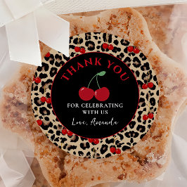 Leopard Cheetah Cherry Birthday Sticker ラウンドシール