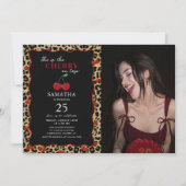 Leopard Cheetah Cherry On Top Birthday Photo 招待状 (正面)