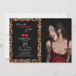 Leopard Cheetah Cherry On Top Birthday Photo 招待状