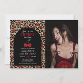 Leopard Cheetah Cherry On Top Birthday Photo 招待状 (正面)