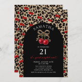 Leopard Cheetah Coquette Cherry Birthday 招待状 (正面/裏面)