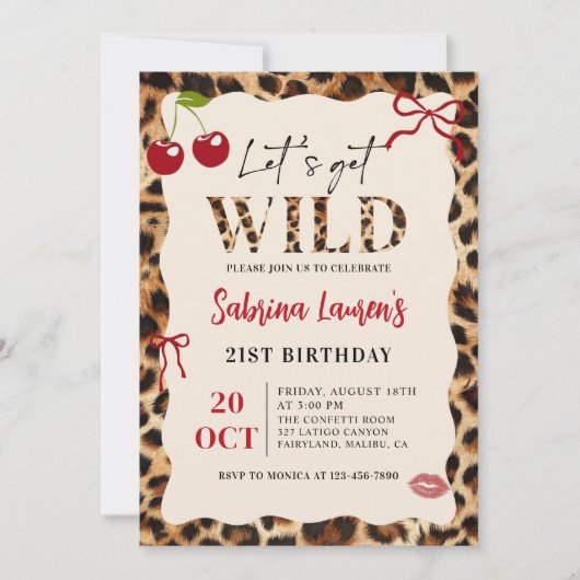 Leopard Cheetah Let’s Get Wild Birthday Invitation 招待状 (正面)