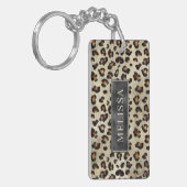 Leopard Cheetah Print With Black Faux Foil Texture キーホルダー (正面左)