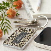 Leopard Cheetah Print With Black Faux Foil Texture キーホルダー (正面右)