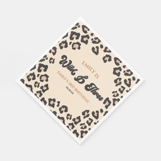 Leopard Cheetah Wild & 3歳の誕生日パーティー スタンダードランチョンナプキン (角)