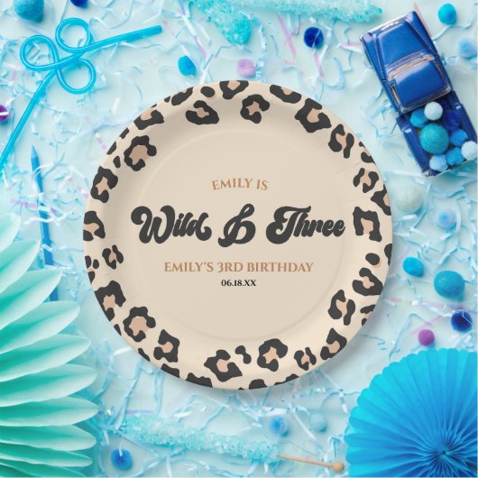 Leopard Cheetah Wild & 3歳の誕生日パーティー ペーパープレート (パーティー)