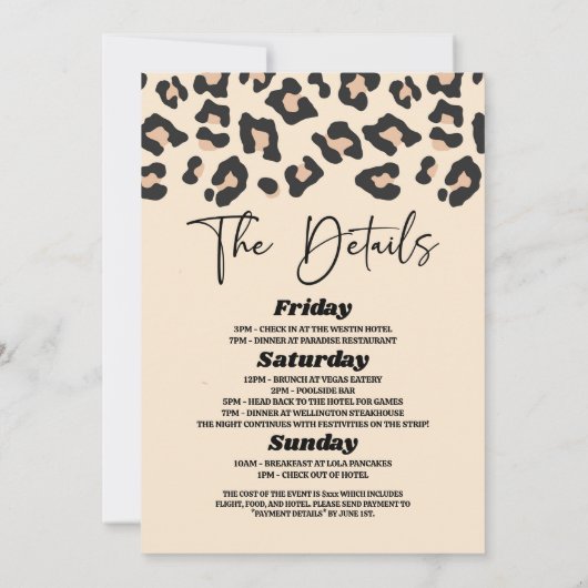 Leopard Cheetah Wild Bachelorette Weekend Party 招待状 (裏面)