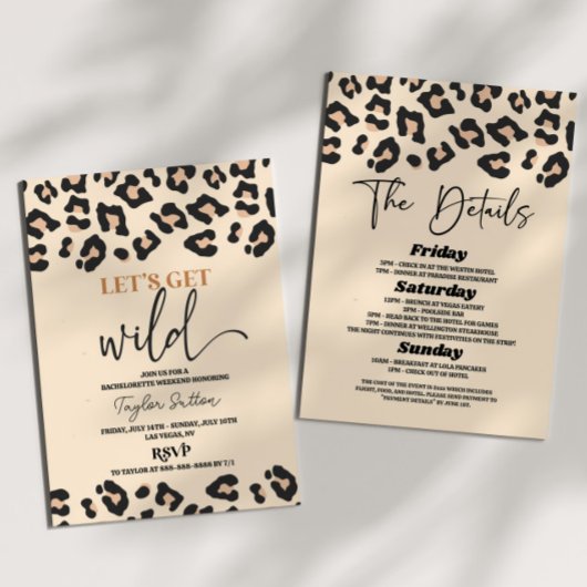 Leopard Cheetah Wild Bachelorette Weekend Party 招待状