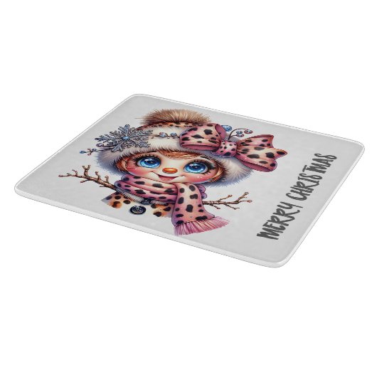 Leopard Chic Christmas Snowman カッティングボード (角)