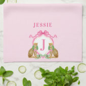 Leopard Christmas Crest Monogram With Name キッチンタオル (折り畳み)
