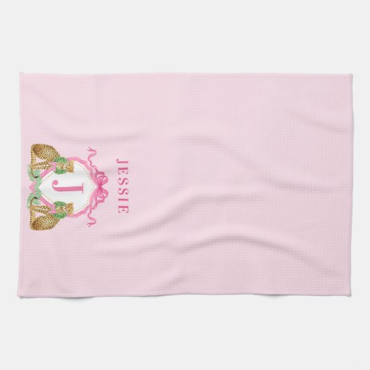 Leopard Christmas Crest Monogram With Name キッチンタオル (横)