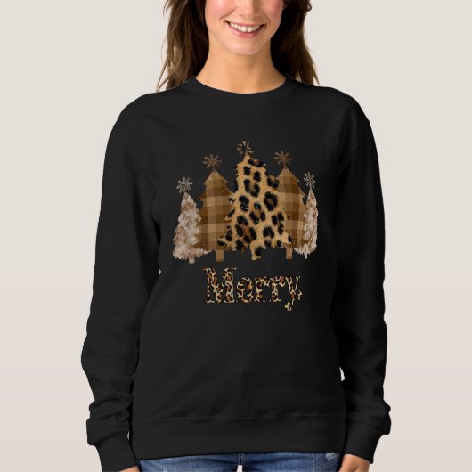 Leopard Christmas Tree Winter Holiday Merry Christ スウェットシャツ (正面)