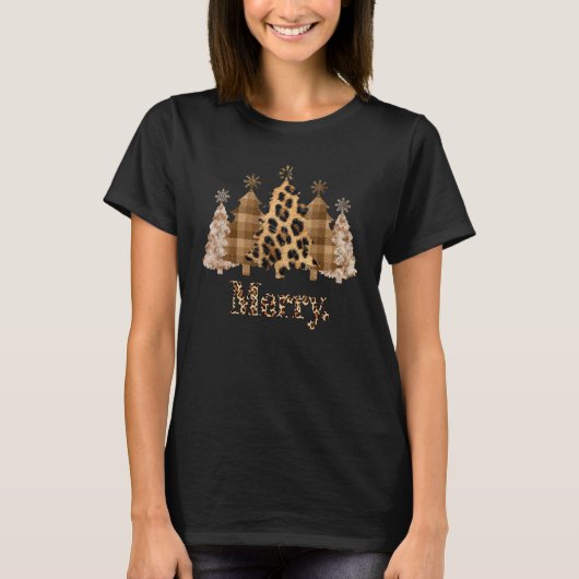 Leopard Christmas Tree Winter Holiday Merry Christ Tシャツ (正面)