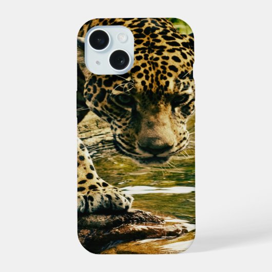 Leopard Crossing a Stream iPhone 15ケース (裏面)
