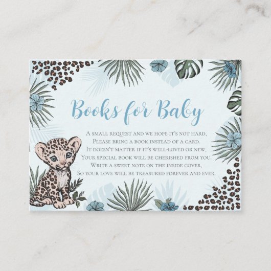 Leopard Cub Blue Safari Baby Shower Books for Baby エンクロージャーカード (正面)