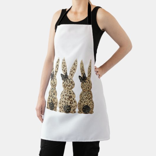 Leopard Cute Bunny Bow Funny Christian Easter Day  エプロン (インサイチュ)
