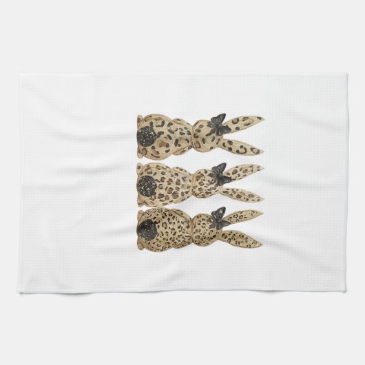 Leopard Cute Bunny Bow Funny Christian Easter Day  キッチンタオル (横)