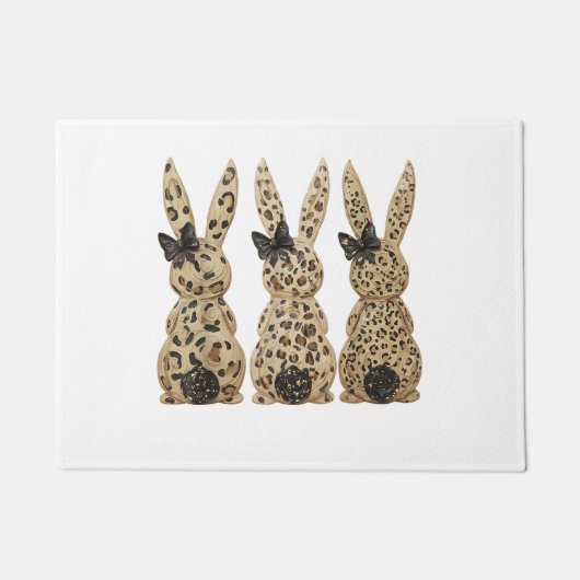 Leopard Cute Bunny Bow Funny Christian Easter Day  ドアマット (正面)