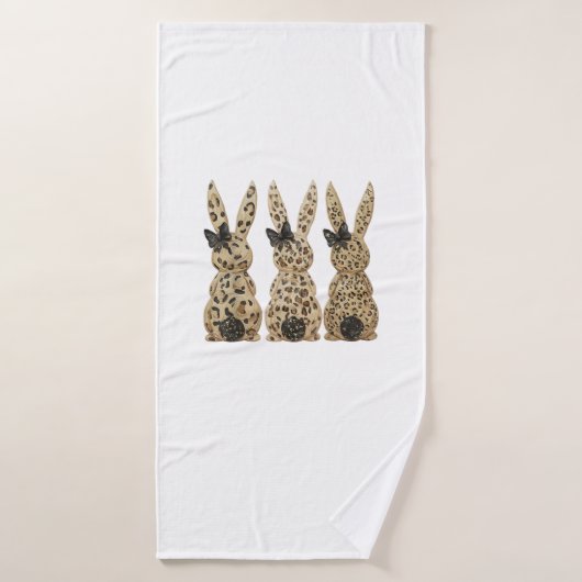 Leopard Cute Bunny Bow Funny Christian Easter Day  バスタオル (バスタオル)
