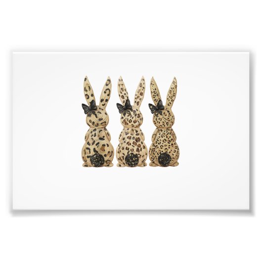 Leopard Cute Bunny Bow Funny Christian Easter Day  フォトプリント (正面)