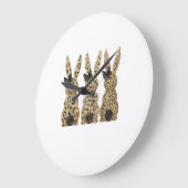 Leopard Cute Bunny Bow Funny Christian Easter Day  ラージ壁時計 (傾斜)