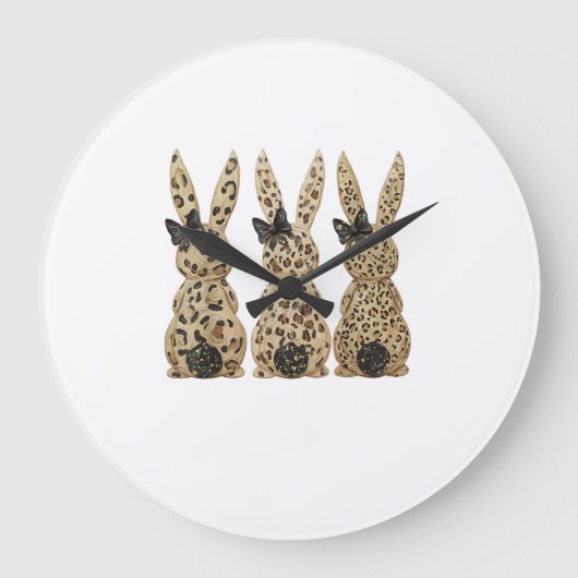 Leopard Cute Bunny Bow Funny Christian Easter Day  ラージ壁時計 (正面)
