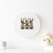 Leopard Cute Bunny Bow Funny Christian Easter Day  ラージ壁時計 (ホーム)