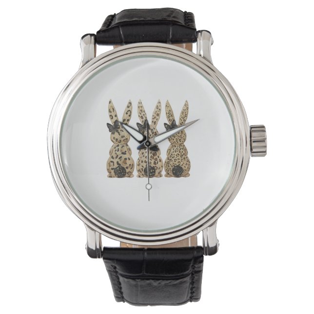 Leopard Cute Bunny Bow Funny Christian Easter Day  腕時計 (正面)