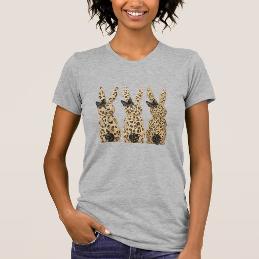 Leopard Cute Bunny Bow Funny Christian Easter Day  Tシャツ (正面)