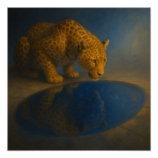 Leopard Drinking from a Starry Pool – GeoWild Art ポスター