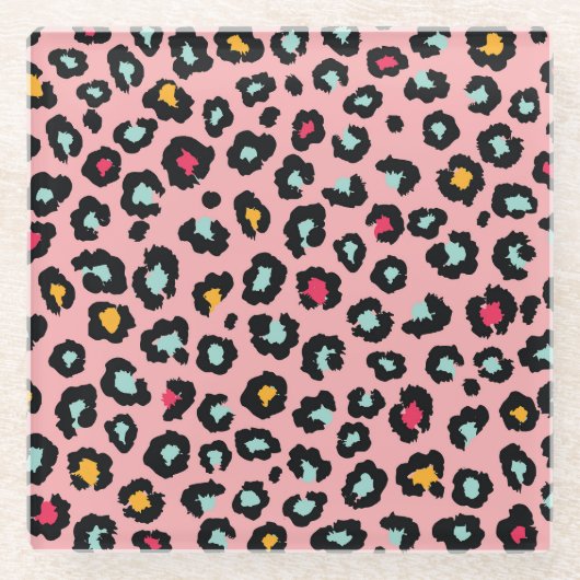 Leopard Exotic:シームカラフルレスおもしろい。 ガラスコースター (正面)