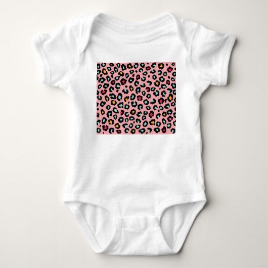 Leopard Exotic：シームカラフルレスおもしろい。 ベビーボディスーツ (正面)