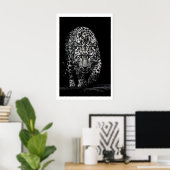 Leopard Face Wall Art Monochrome Wildlife Print ポスター (ホームオフィス)