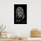 Leopard Face Wall Art Monochrome Wildlife Print ポスター (キッチン)
