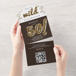 Leopard Foilバルーン50誕生日QRコードRSVP Al オールインワン招待状