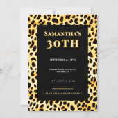 Leopard fur 30th Birthday Invitation Gold Black 招待状 (正面)