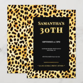 Leopard fur 30th Birthday Invitation Gold Black 招待状 (正面/裏面)