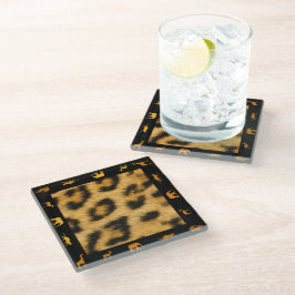 Leopard Fur African 縁ど -  Glass Coaster ガラスコースター