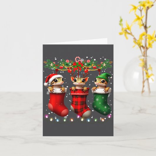 Leopard Gecko In Christmas Socks Lights Leopard Ge カード (黄色い花)