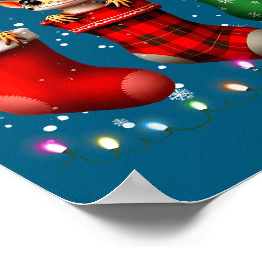 Leopard Gecko In Christmas Socks Lights Leopard Ge ポスター (角)