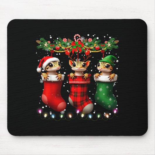 Leopard Gecko In Christmas Socks Lights Leopard Ge マウスパッド (正面)