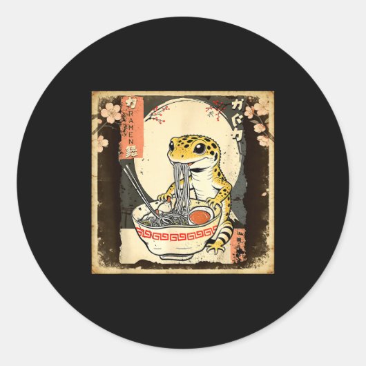 Leopard Gecko Lizard Ramen Crested Gecko Japanese  ラウンドシール (正面)